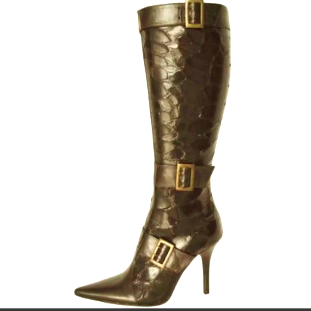 Charles David Chocolate Brown Anacobda Snake Skin High Boot